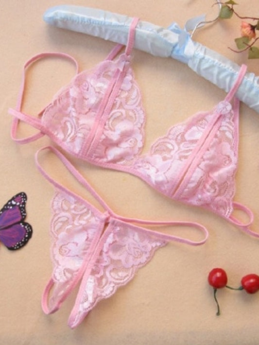 Floral Lace Bow Decor Lingerie Set - ED