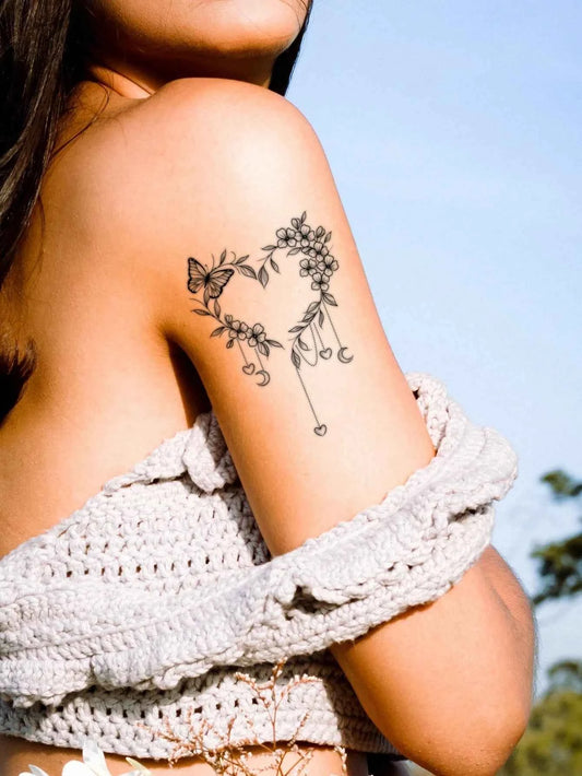 Flower Ring Butterfly Heart Tattoo Sticker
