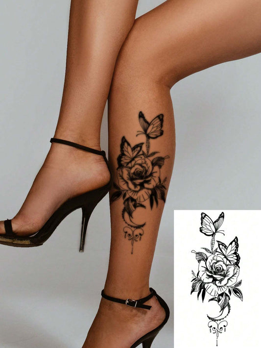 Elegant Flower Butterfly Love Tattoo Sticker