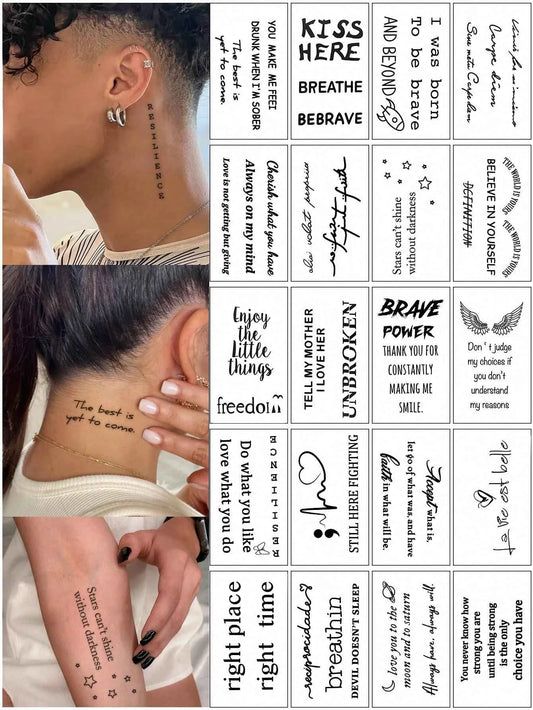 Alphabet Words Quotes Tattoo Set