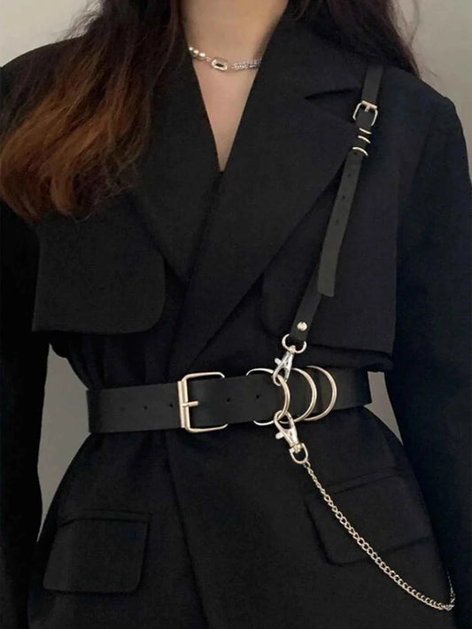 Faux Leather Waist Belt Chain Strap