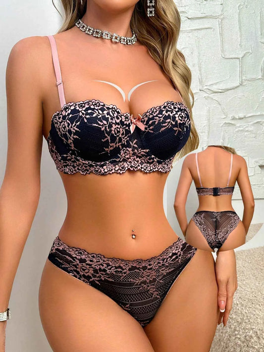 Rose Lace Balconette High-Waist Lingerie Set