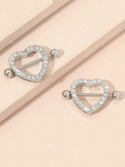 Heart Rhinestone Nipple Rings