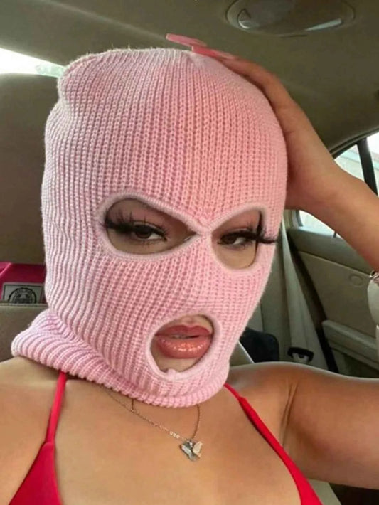 Pink Knitted Balaclava Ski Mask Full Face Cover - ED