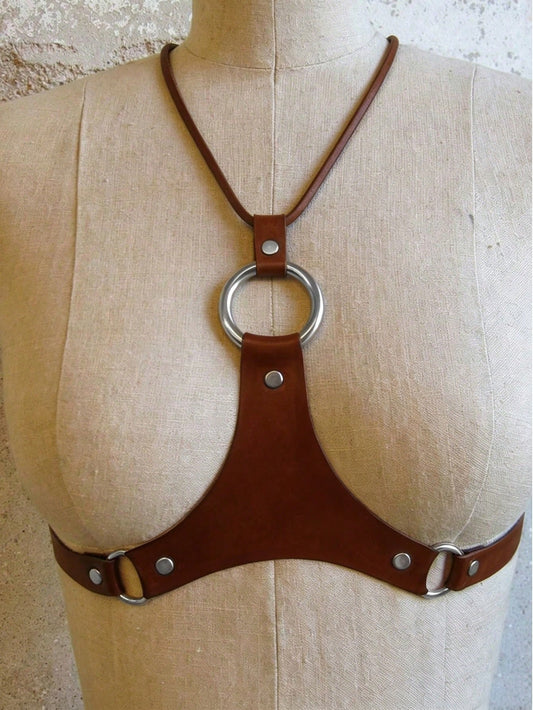 Minimalist Halter Chest Harness - Brown