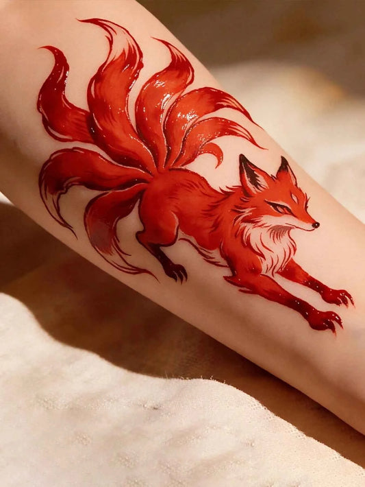 Nine-Tailed Fox Watercolor Tattoo Sticker