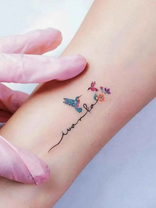 Watercolor Hummingbird Floral Tattoo Sticker
