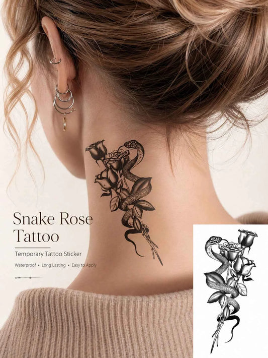 Old School Snake Rose Tattoo Sticker