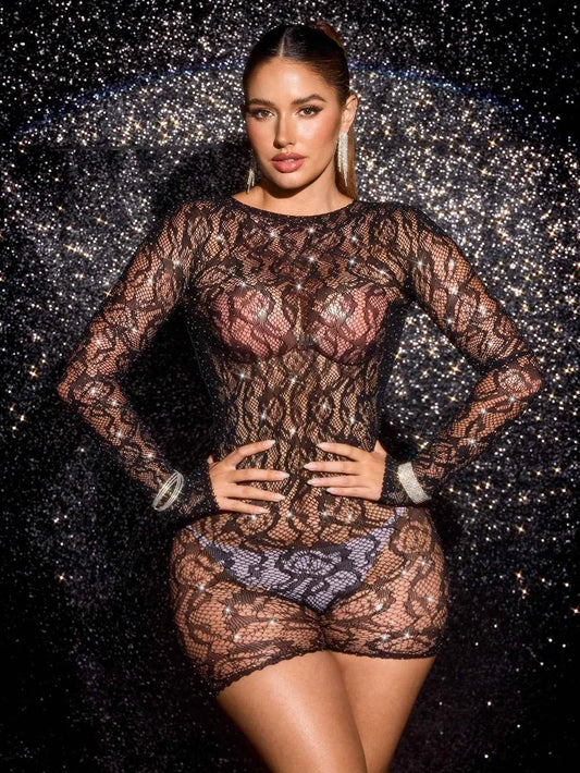 One-Piece Mesh Bodysuit Knot Design