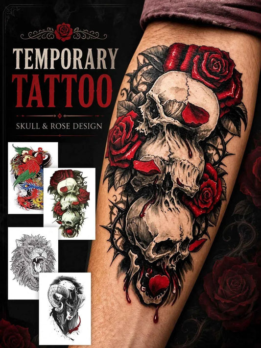 Vintage Gothic Roses Skull Tattoo Sticker