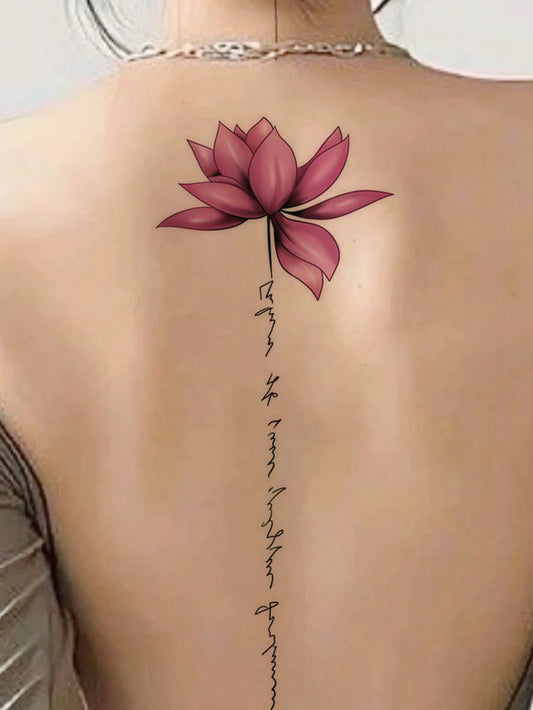 Pink Lotus Spine Tattoo Sticker