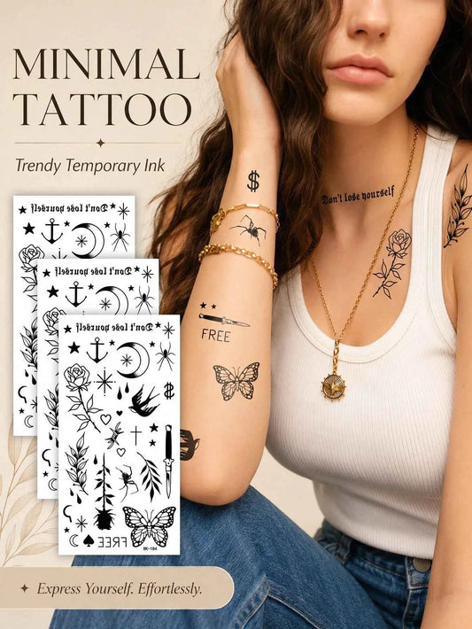 Moon Swallow Rose Butterfly Tattoo Set