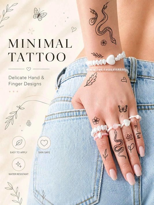 Minimalist Finger Hand Snake Tattoo Set