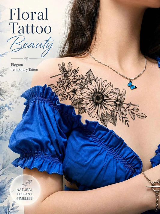 Sunflower Floral Butterfly Tattoo Sticker