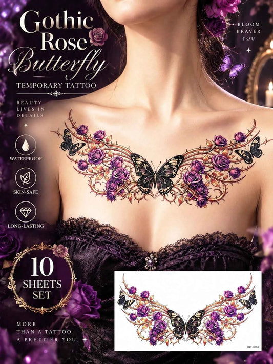 Colorful Floral Butterfly Lower Back Tattoo Set II