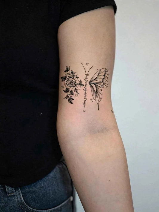Rose Butterfly Sketch Tattoo Sticker