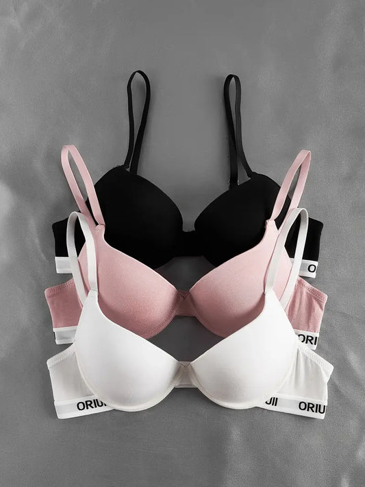 3pcs Letter Print Push Up Bras-ED