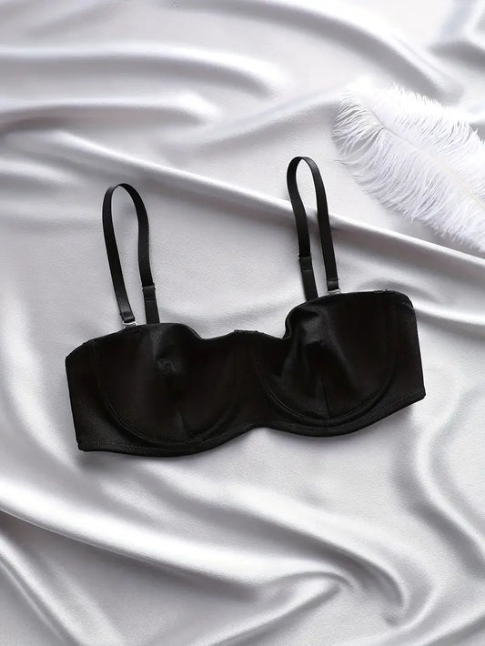 Solid Color Casual Style Comfort Bra - Black - ED