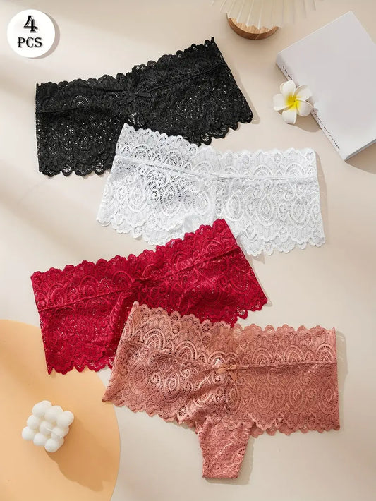 4pcs Lace Jacquard Bodyshort Panties -ED
