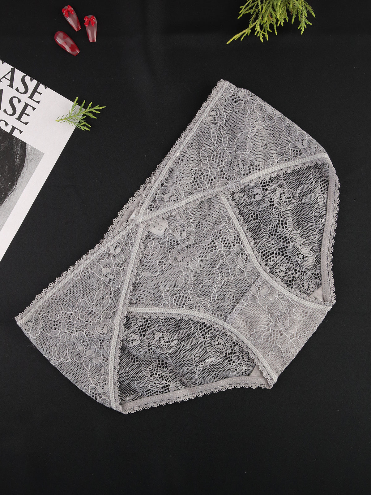 Floral Lace up Panty - Grey - ED