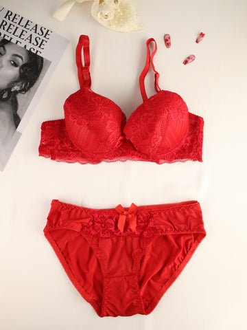 Solid Pattern Wireless Lingerie Set - ED