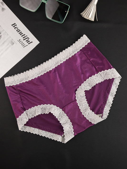 Contrast Lace Trim Ribbed Panty - ED