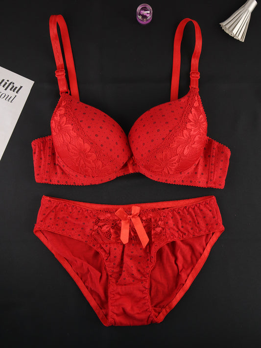 Solid Pattern Wireless Lingerie Set - ED