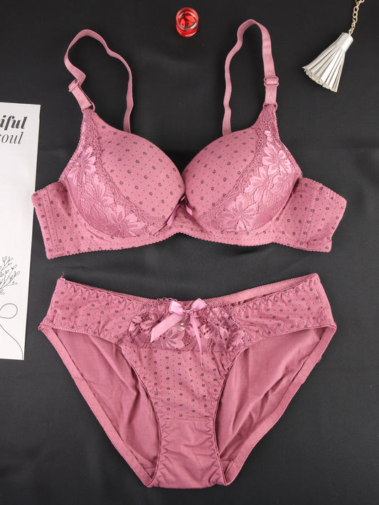 Solid Pattern Wireless Lingerie Set - ED