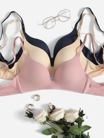 Solid Wireless Plain Bralette Bra - ED