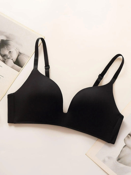 Solid Wireless Plain Bralette Bra - ED