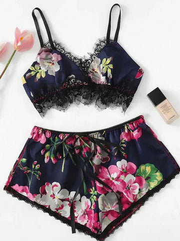 Lace Floral Bralette Lingerie Set - ED