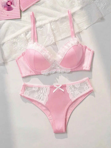Contrast Color Lace Patchwork Lingerie Set