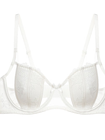 Floral Embroidered Mesh Unlined Bra- ED
