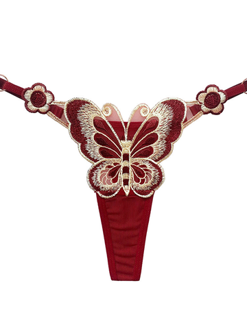 Butterfly Embroidery Low Waist Thong Panty -ED