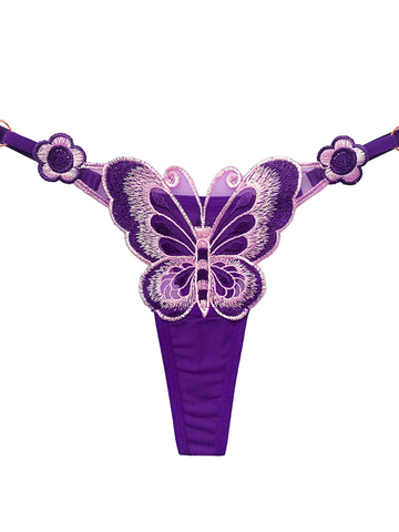 Butterfly Embroidery Low Waist Thong Panty