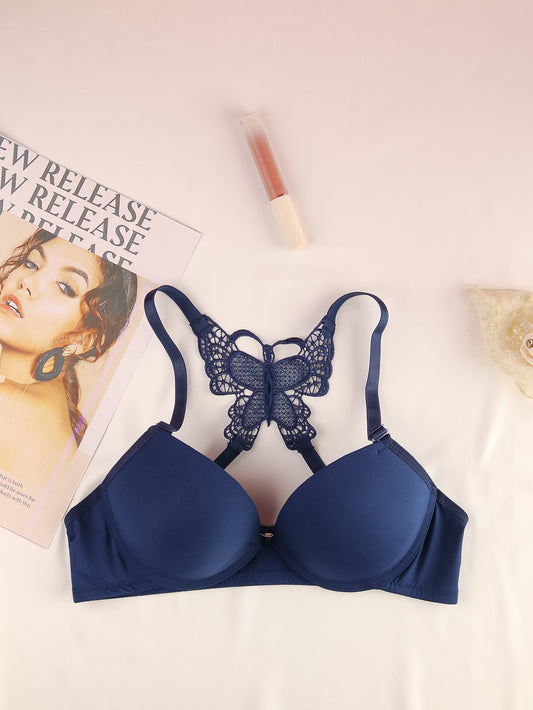 Front Closure Butterfly Embroidered Bra - ED