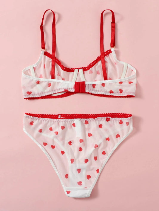 Shine For Me Mesh Heart Pattern Lingerie Set - ED