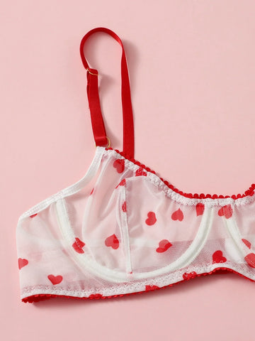 Shine For Me Mesh Heart Pattern Lingerie Set - ED