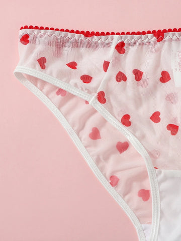 Shine For Me Mesh Heart Pattern Lingerie Set - ED