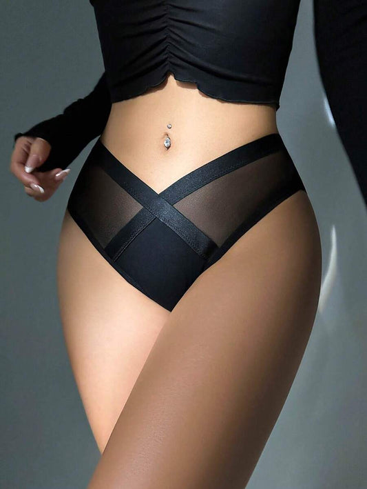 1pcs Black Bold Contrast Mesh Brief
