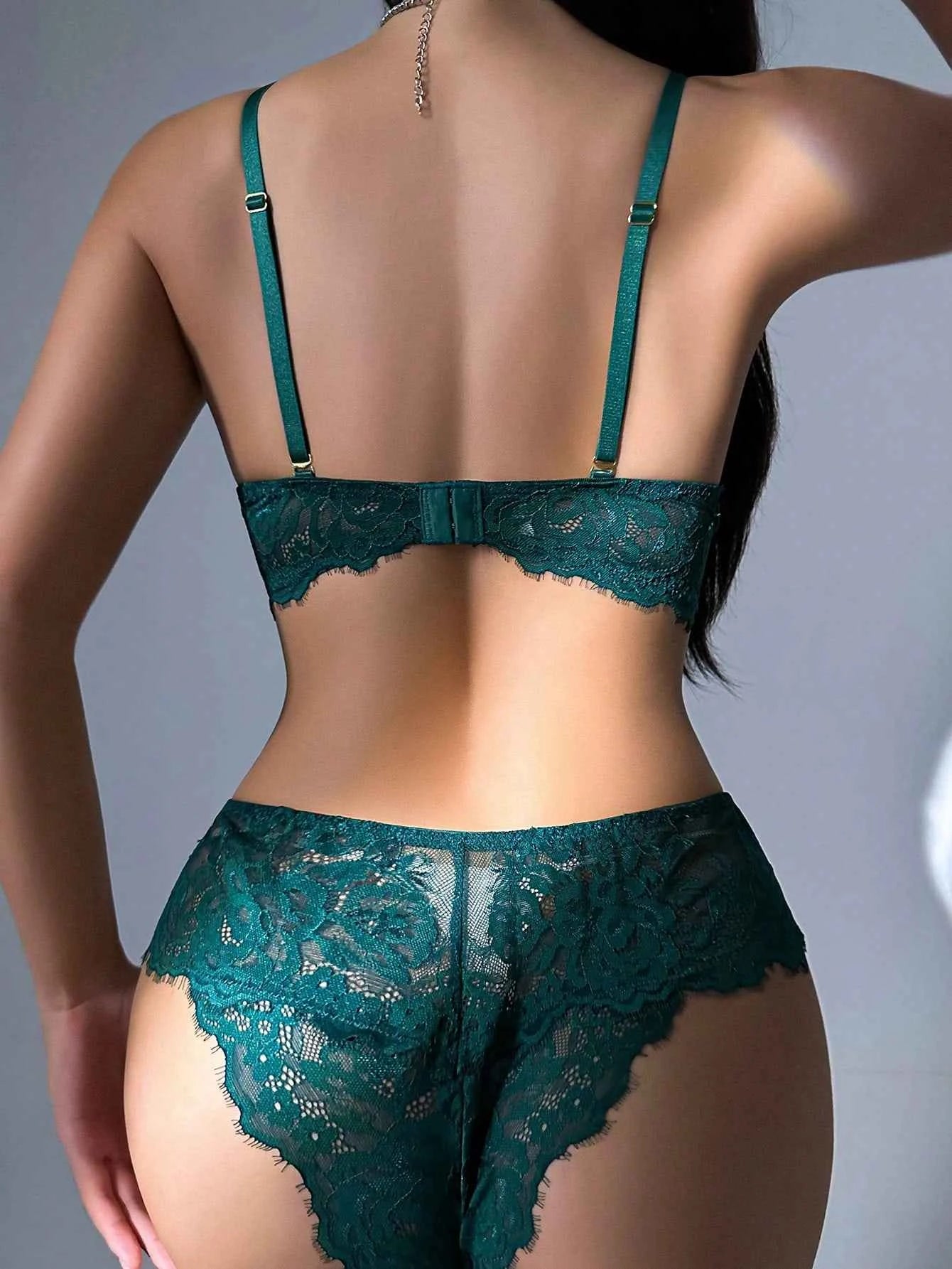 Teal Scalloped Lace Bra & High-Waist Brief Set