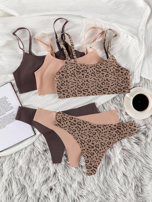 Underwear&Sleepwear Basics 3packs Leopard Print Bra & Panty Lingerie Set