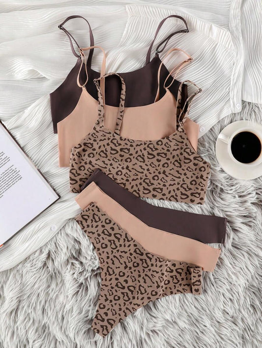 Underwear&Sleepwear Basics 3packs Leopard Print Bra & Panty Lingerie Set