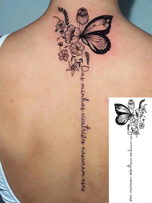 Butterfly Flower Spine Tattoo Sticker