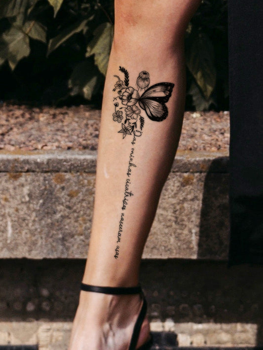 Butterfly Flower Spine Tattoo Sticker