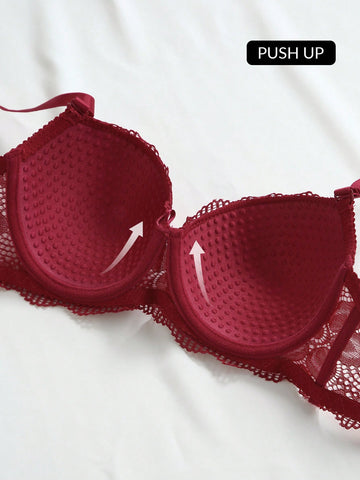 Burgundy Lace Push-Up Bra & Scalloped Brief Set