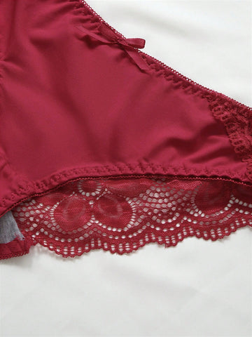 Burgundy Lace Push-Up Bra & Scalloped Brief Set