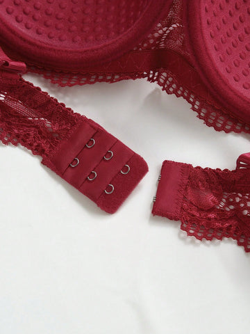 Burgundy Lace Push-Up Bra & Scalloped Brief Set