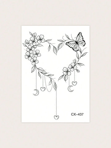 Flower Ring Butterfly Heart Tattoo Sticker