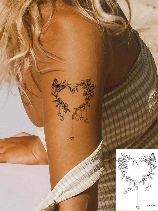 Flower Ring Butterfly Heart Tattoo Sticker